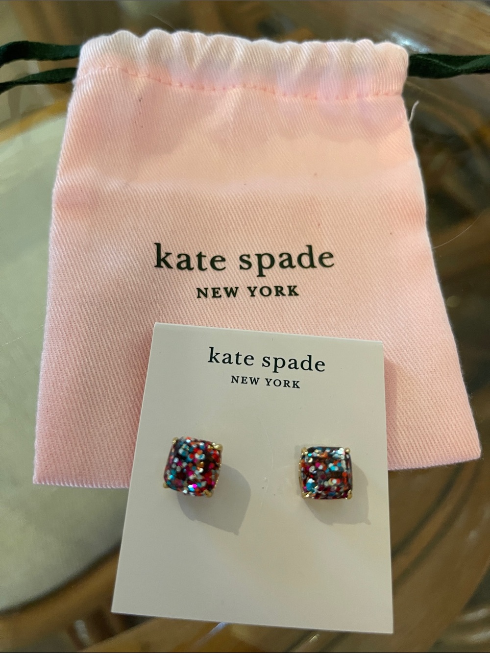 kate spade multicolor glitter square stud earrings